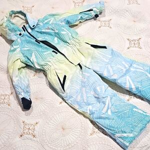 Blue and Green Hooded Snowsuit